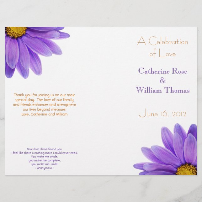 Purple Gerbera Daisy Élégant programme de mariage (Devant)