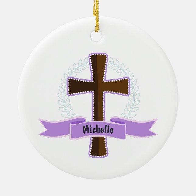 Purple Girl First Holy Communion Photo Keramik Ornament (Hinten)