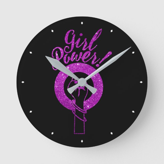 Purple Girl Power Round Clock Runde Wanduhr (Vorderseite)