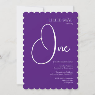 Purple Girl's 1st Birthday Party Invitation