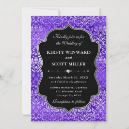 Purple Glam Sparkling Damask Elegant Wedding Einladung