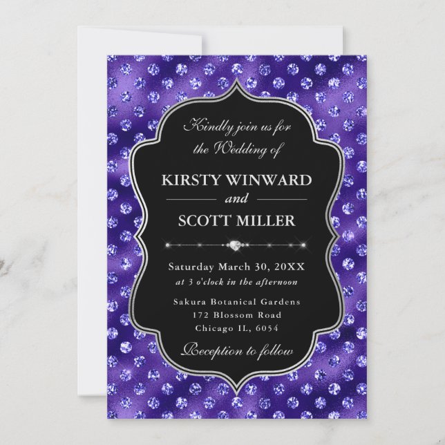 Purple Glam Sparkling Dots Elegant Wedding Einladung (Vorderseite)
