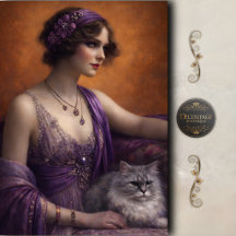 Purple Glam Woman Cat Decoupage