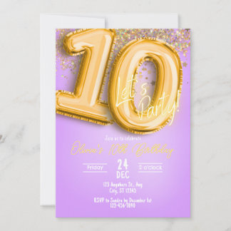 Purple Glitter 10th Birthday Invitation Einladung