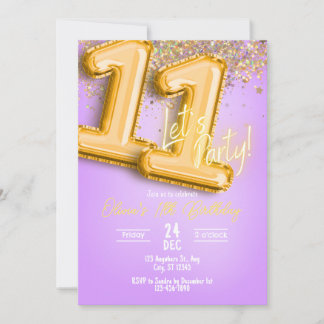 Purple Glitter 11th Birthday Invitation Einladung