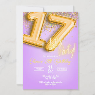 Purple Glitter 17th Birthday Invitation Einladung