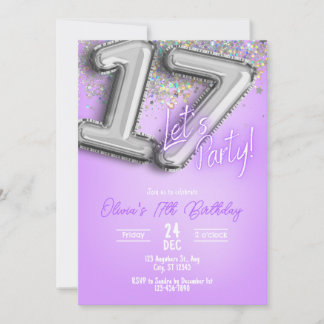 Purple Glitter 17th Birthday Invitation Einladung