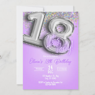 Purple Glitter 18th Birthday Invitation Einladung