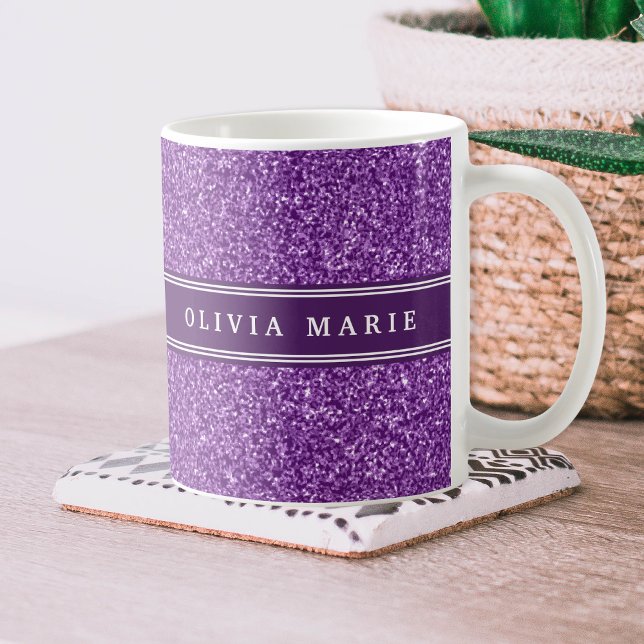 Purple Glitter (faux) Personalized Name Kaffeetasse (Von Creator hochgeladen)