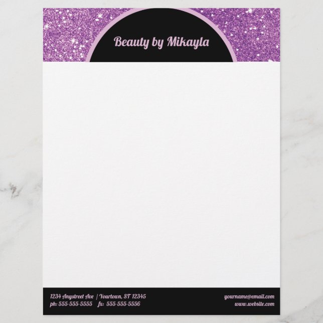 Purple Glitter Pink and Black Beauty Style Salon Briefbogen (Vorderseite)