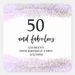 Purple Glitter Purple 50th Birthday Party Quadratischer Aufkleber