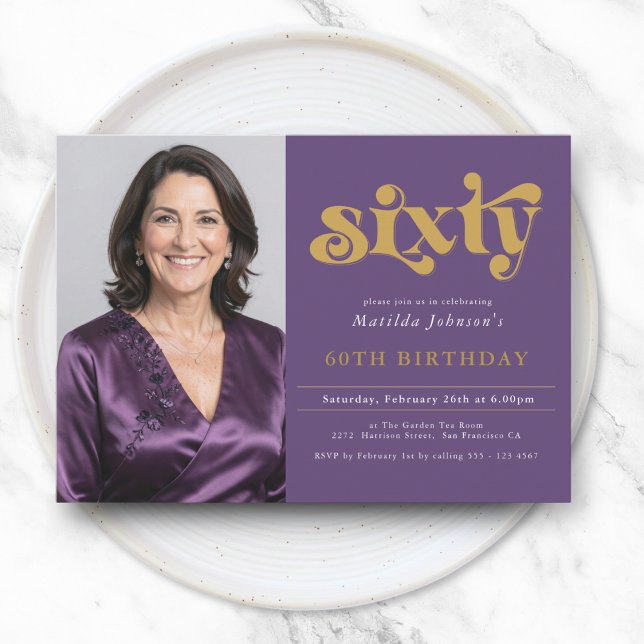 Purple Gold 60th Birthday Invitation Einladung (Von Creator hochgeladen)