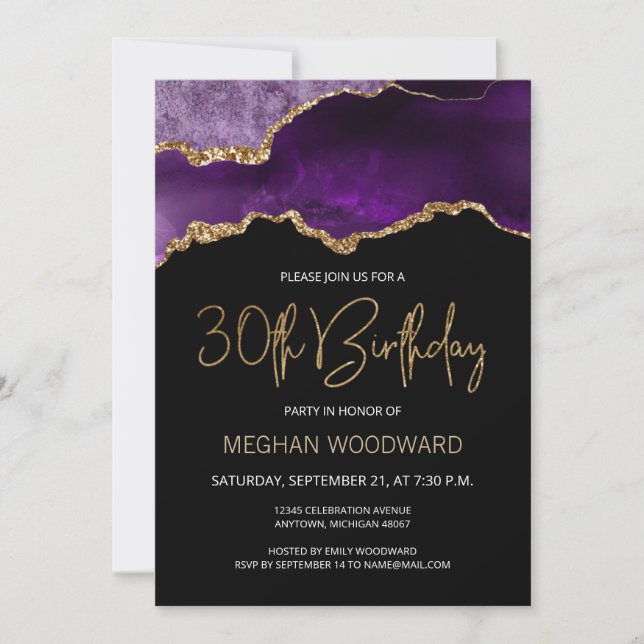Purple Gold Agate 30e Anniversaire Fête Invitation (Devant)