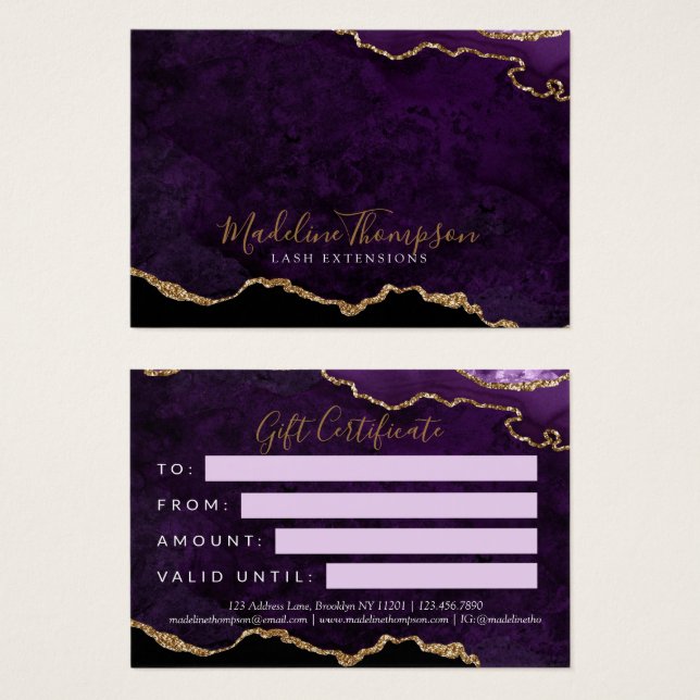 Purple Gold Agate Certificat cadeau d'entreprise (Devant & derrière)