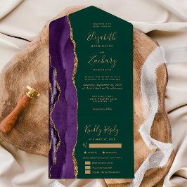 Purple Gold Agate Dark Green Meal Options Wedding All In One Einladung