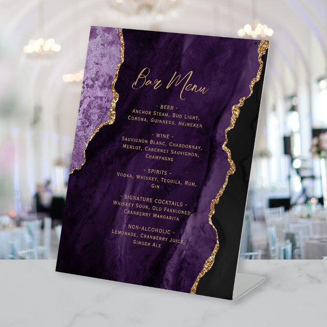 Purple Gold Agate Wedding Bar Menu Sockelschild (Von Creator hochgeladen)