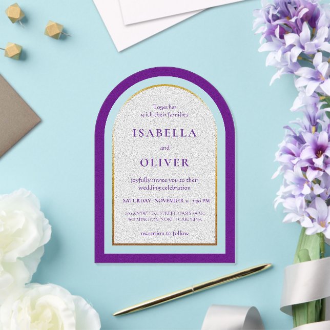 Purple gold and white simplistic wedding acryleinladungen (Insitu (Hochzeit))