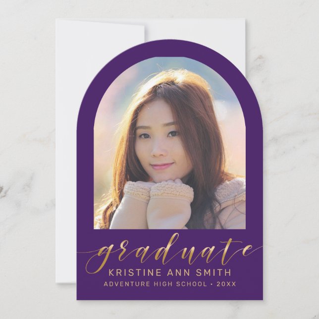 Purple Gold Arch 2 Faire-part de graduation photo (Devant)
