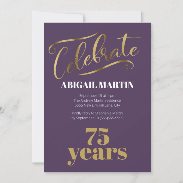 Purple Gold Blanc 75e anniversaire Invitation de f (Devant)