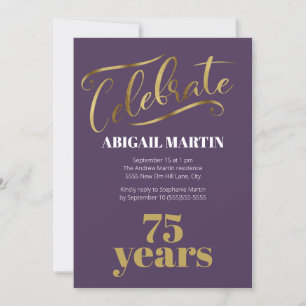 Purple Gold Blanc 75e anniversaire Invitation de f