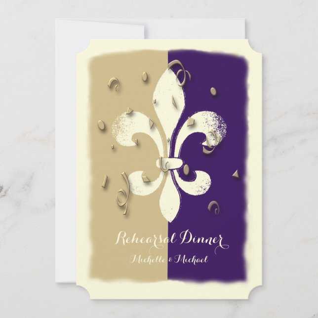 Purple Gold Confetti Fleur de Lis Invitation (Devant)