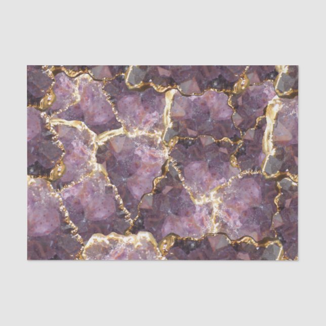 Purple Gold Crystal Collage Tissue Paper Seidenpapier (Vorderseite)