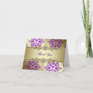 Purple Gold Damask Merci Cartes