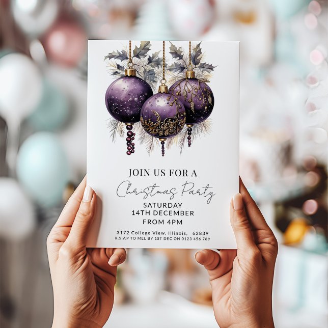 Purple & Gold Elegant Christmas Party  Einladung (Von Creator hochgeladen)
