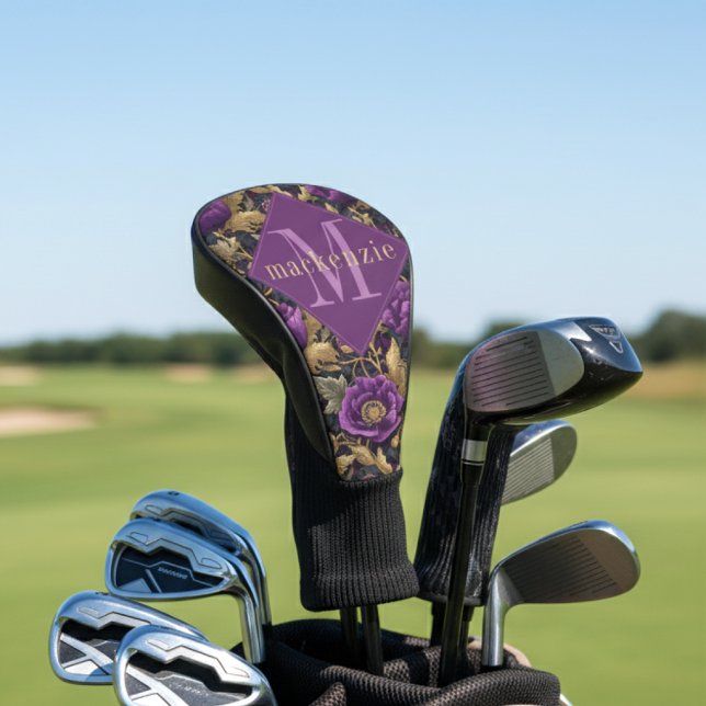Purple Gold Floral William Morris Elegant Monogram Golf Headcover (Von Creator hochgeladen)