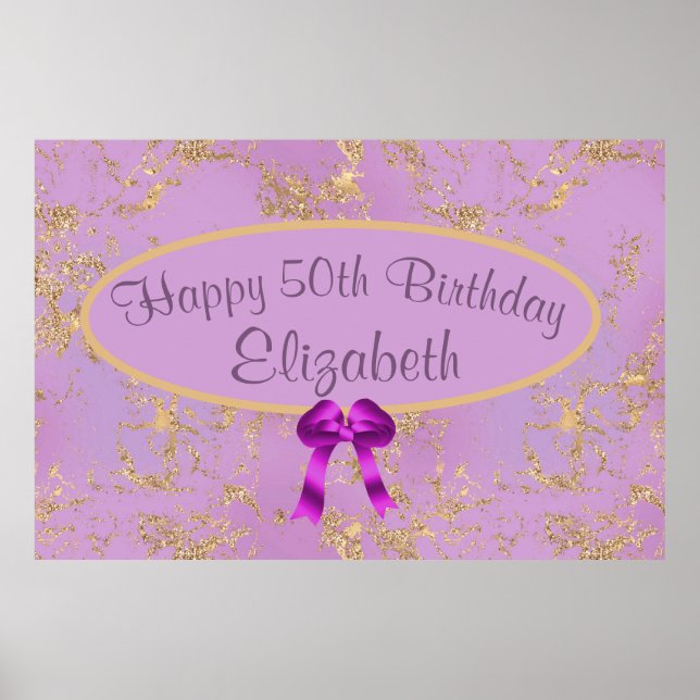 Purple Gold Foil 50th Birthday Large Poster (Vorne)