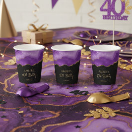 Purple Gold Glitter Abstract Watercolor Marble  Pappbecher