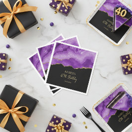 Purple Gold Glitter Abstract Watercolor Marble  Serviette