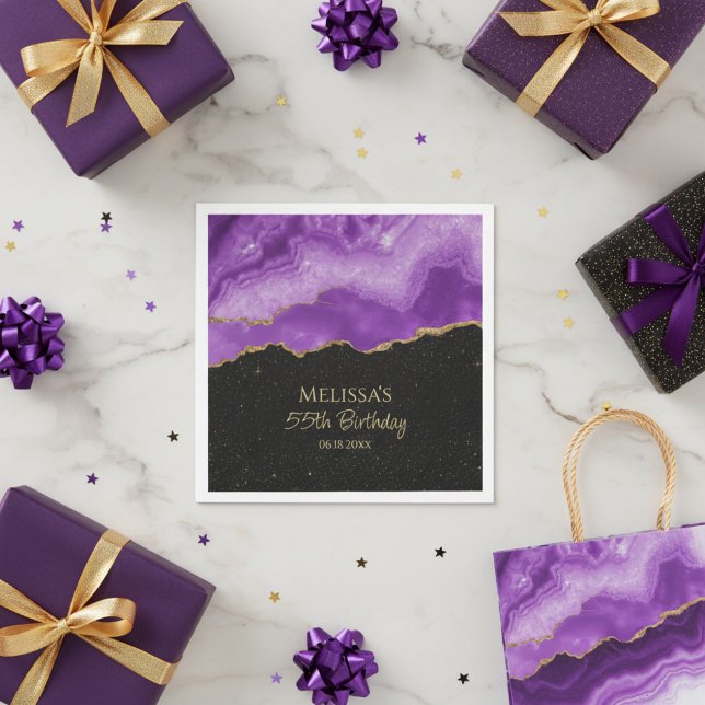 Purple Gold Glitter Watercolor Marble Serviette (Von Creator hochgeladen)