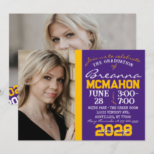 Purple & Gold Graduation 2 Photo Invitation