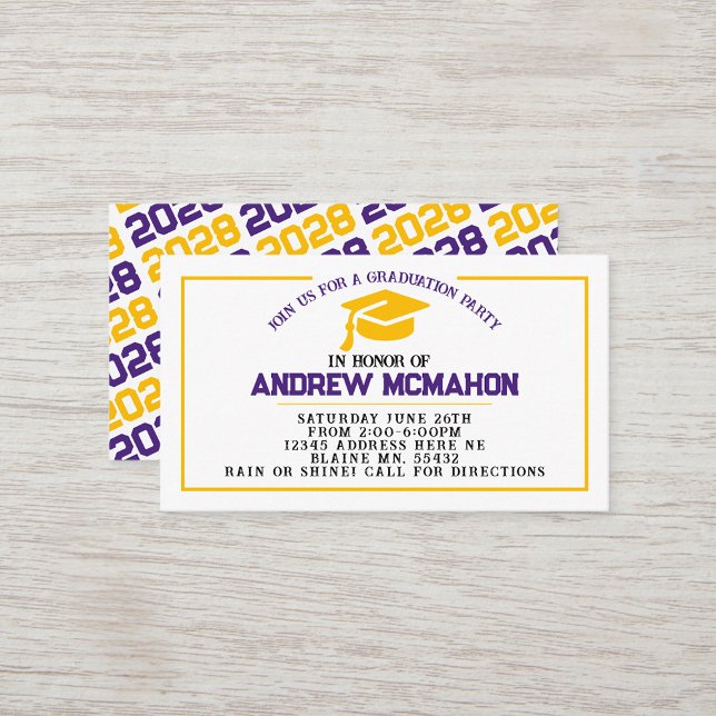 Purple Gold Graduation Invitation Faire-part Insér (Purple White & Gold Mini Graduation Invitations for friends, classmates, teammates or announcements)