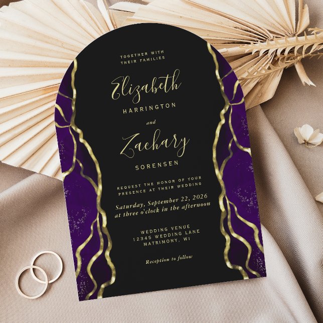 Purple Gold Ink Dark Arch Wedding Invitation (Créateur téléchargé)