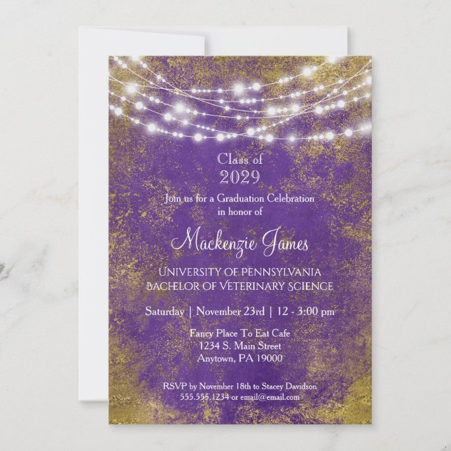 Purple Gold Lights Graduation Party Invitation (Devant)