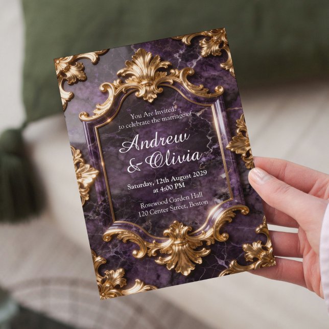 Purple Gold Marble Wedding Invitation Einladung (Von Creator hochgeladen)