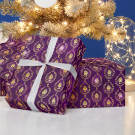Purple & Gold Ornamental Sparkle Pattern Geschenkpapier