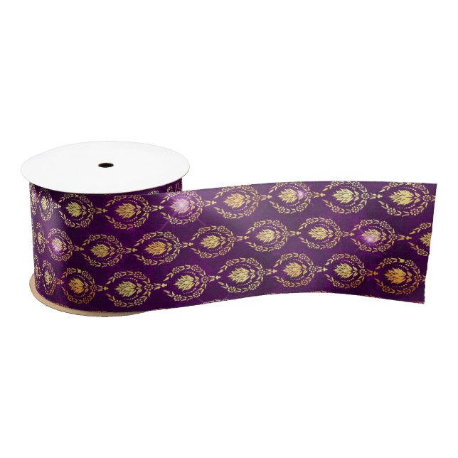 Purple & Gold Ornamental Sparkle Pattern Satinband (Spule)