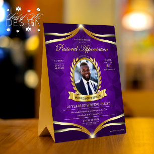 Purple Gold Pastoral Appreciation Church Service Tischaufsteller