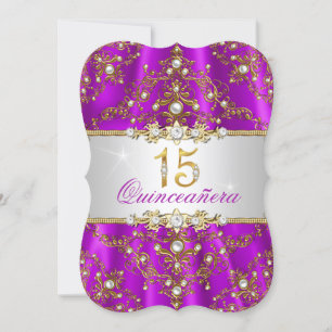 Purple Gold Pearl Damask Quinceanera Invitation