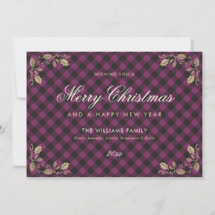 Purple Gold Plaid Noël Joyeuses Cartes du Nouvel A