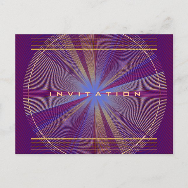 Purple & Gold Rays, Invitation Psychedelic Trippy (Devant)