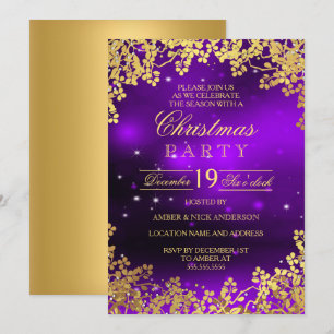 Purple Gold Wreath Christmas Party Invitation