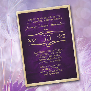 Purple Golden Anniversaire Célébration Invitation