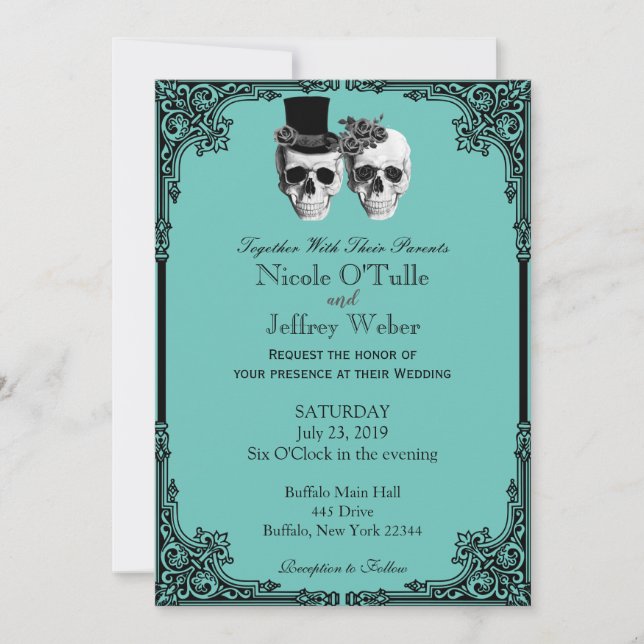Purple Goth Sugar Skull Wedding Invitation (Devant)