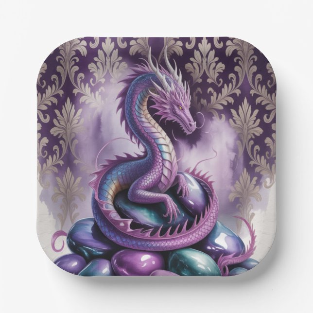 Purple Gothic Dragon Birthday Party Pappteller (Vorderseite)