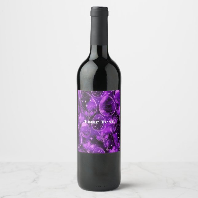 Purple Gothic Easter Pattern Weinetikett (Vorderseite)