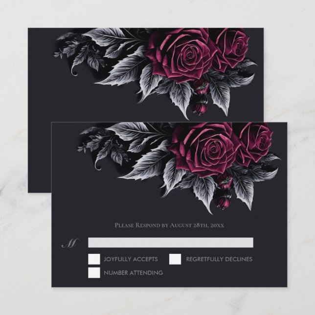 Purple Gothic Halloween Wedding RSVP Card (Devant / Derrière)